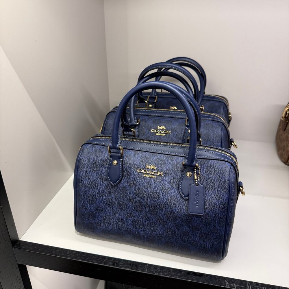 New‼️Coach CV961 Rowan Satchel Bag In Signature Canvas Navy